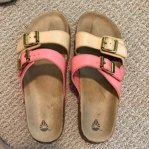 Pink and Beige Buckle Sandals
